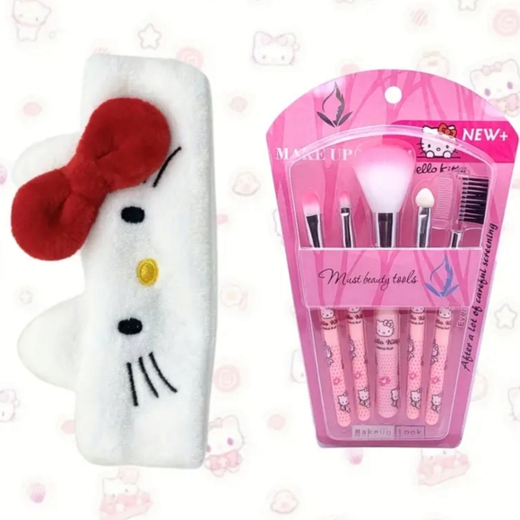 HELLO KITTY Limited Edition 5pc Vegan Makeup Brushes W/Hello Kitty Headband - Picture 3 of 9